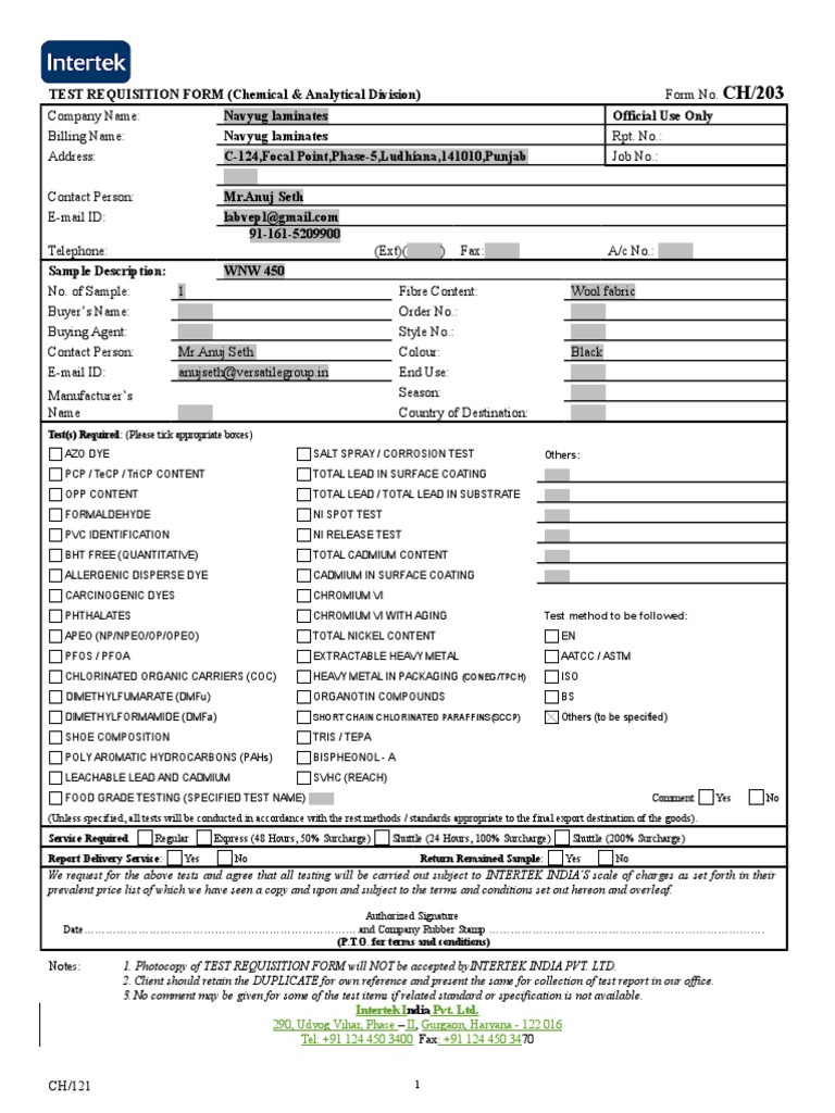 TEST REQUEST FORM CHEMICAL AND ANALYTICAL (1).doc Chemistry