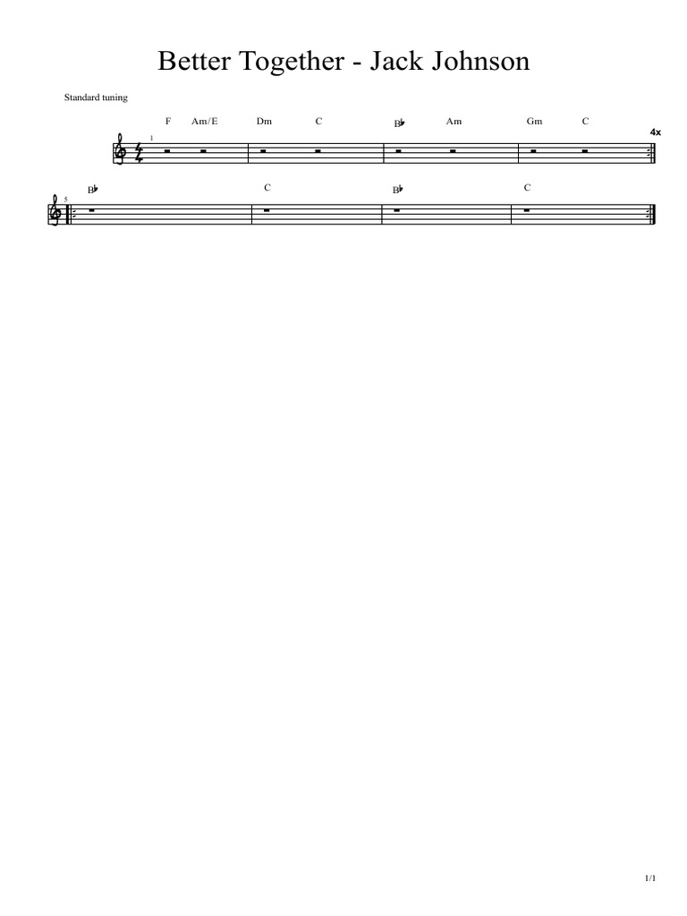 Better Together Jack Johnson Standard Tuning F Am/ E DM C B Am 4x GM