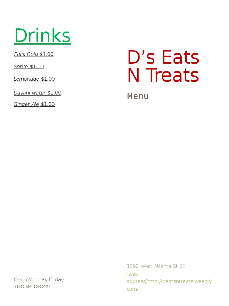 D's Eats N Treats Menu & Prices | PDF