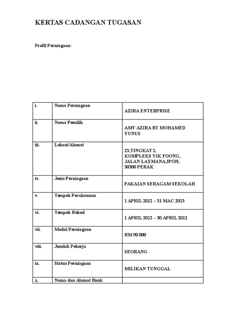 contoh kerja kursus prinsip perakaunan