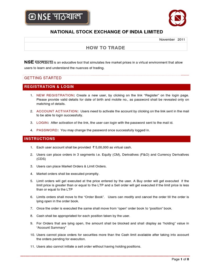 NSE Paathshala Virtual Trading Guide | PDF | Order (Exchange) | Stock ...