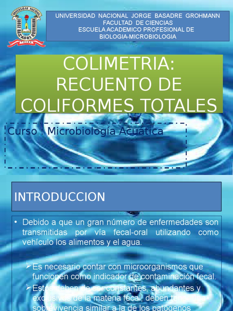 Recuento de Coliformes Totales en Agua | PDF | Escherichia coli ...