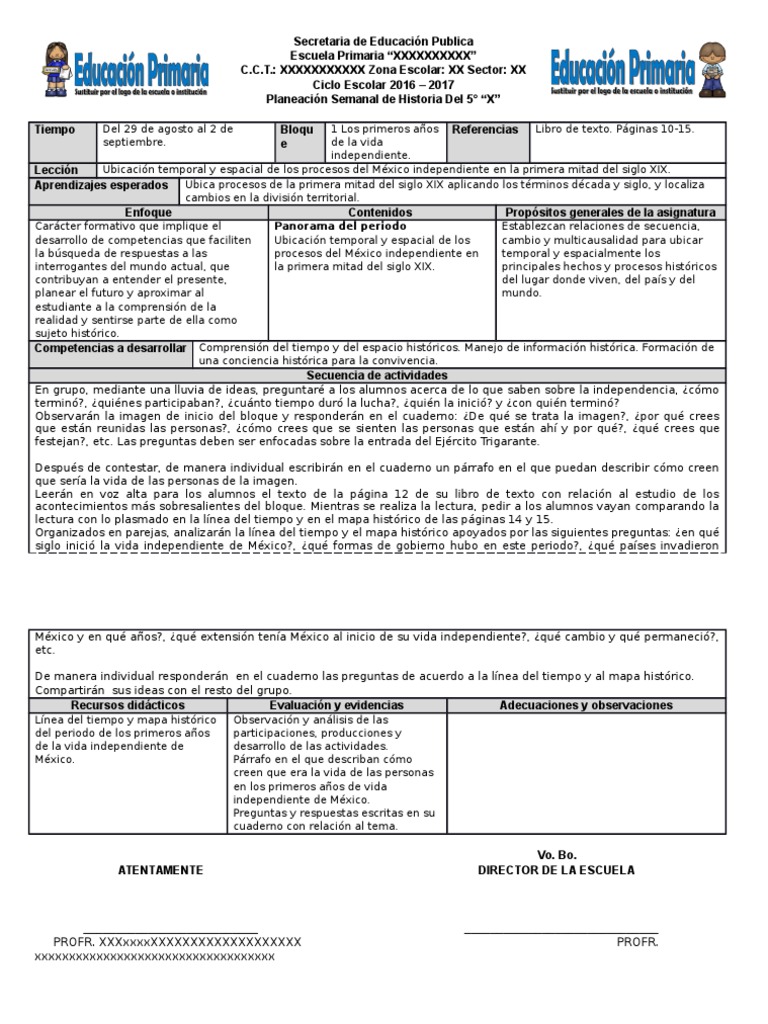 Plan Historia 5 To Grado PDF México Educación primaria