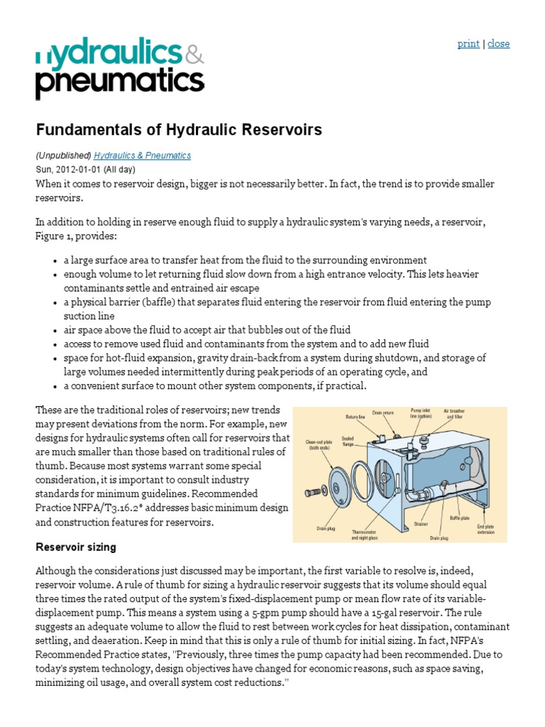Design Considerations for Optimizing Hydraulic Reservoir Size and
