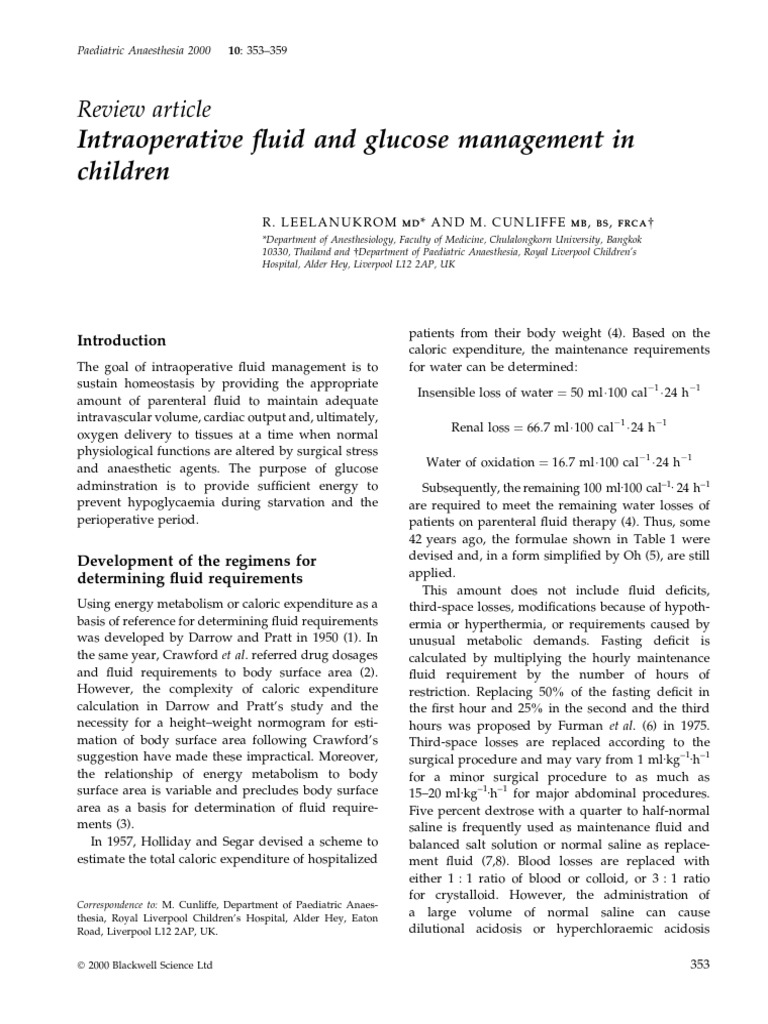 Worksheets Pediatric Anesthesia Worksheet intraoperative and glucose management in children hypoglycemia anesthesia