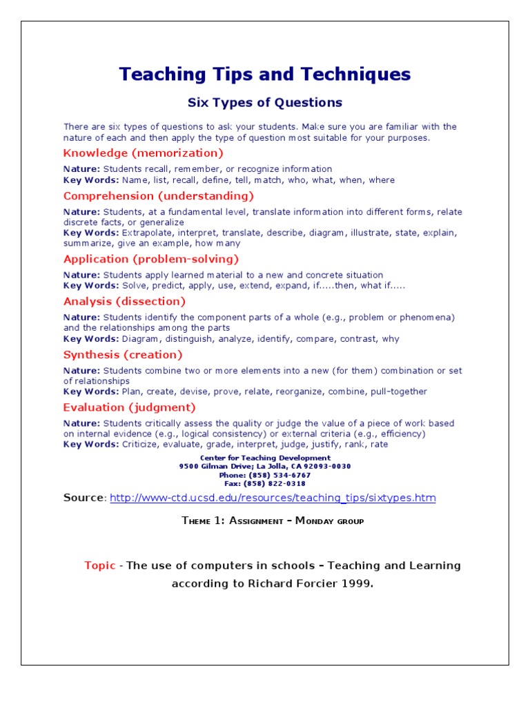 Effective Question Types for Teaching | PDF