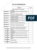 List of Experiments: Pakistan Institute of Engineering and Technology - Electric Circuit Analysis (Lab Manual)