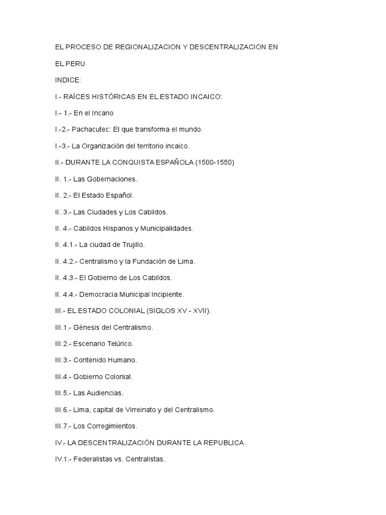 El Proceso de Regionalizacion y Descentralizacion en | PDF | Imperio ...
