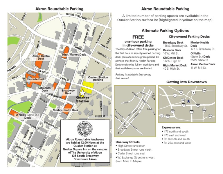 Akron Roundtable Parking Akron Roundtable Parking CityOwned Parking Decks OneHour Parking in