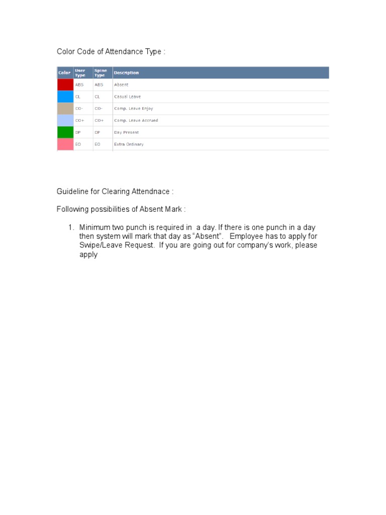 Attendance Color Code Guidelines | PDF