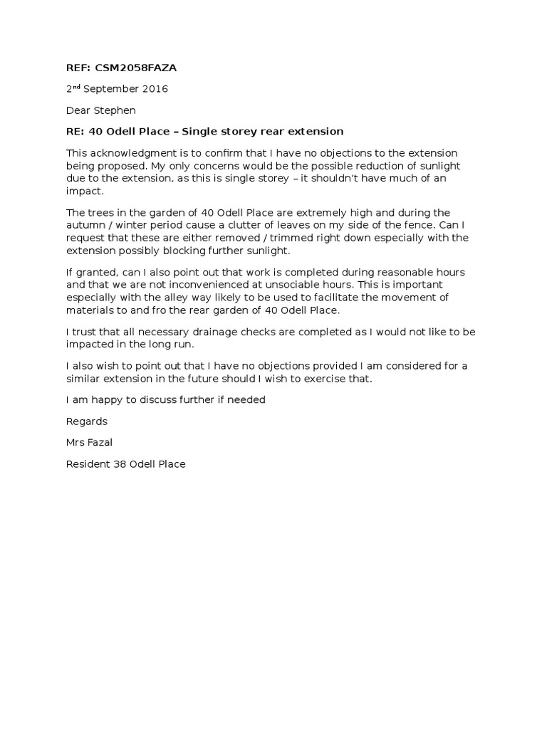 No Objections to 40 Odell Place Extension | PDF | Home & Garden