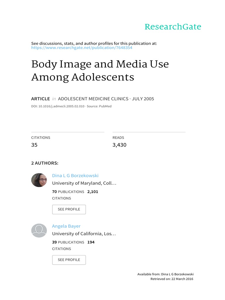 Body Image and Media Use in Youth | PDF | Eating Disorder | Body Image