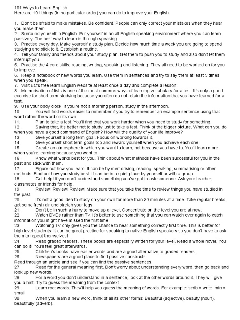 101 Ways To Learn English PDF Stress (Linguistics) Word