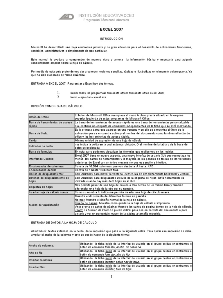 Manual Básico de Excel 2007 | PDF | Hoja de cálculo | Microsoft Excel