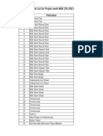 Materials List For Project Work MSE (TA-201) Manufacturing Processes
