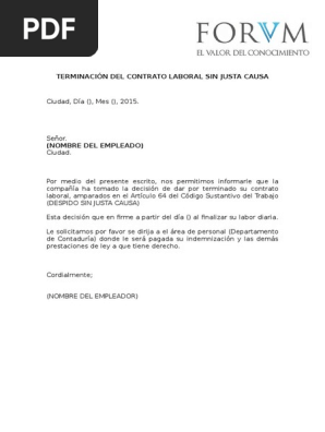 Modelo De Carta De Despido Sin Justa Causa En Colombia  Noticias Modelo