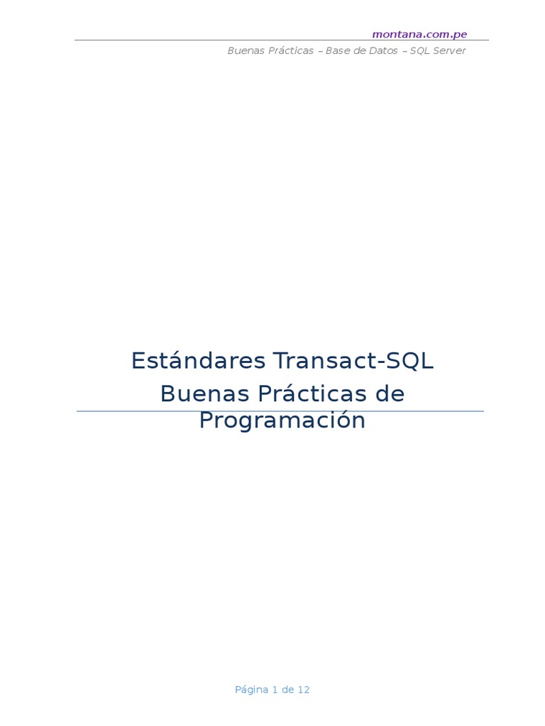 Buenas Prácticas en SQL Server | PDF | SQL | Servidor SQL de Microsoft