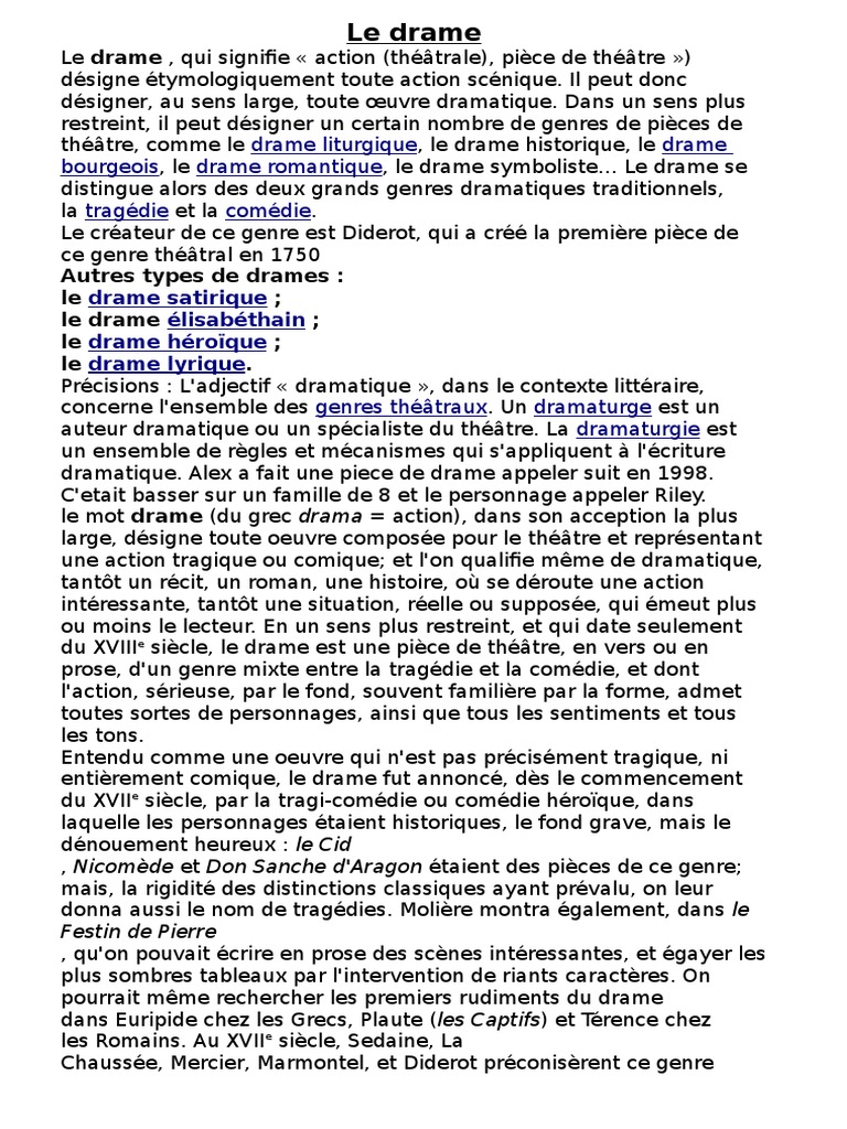 Définition et genres du drame théâtral | PDF | Comédie | Pièce de théâtre