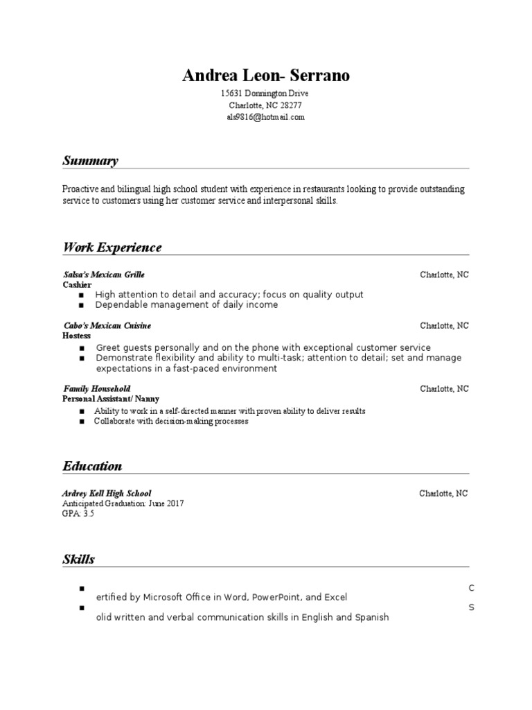 Chipotle 2016 Resume PDF Career - 1