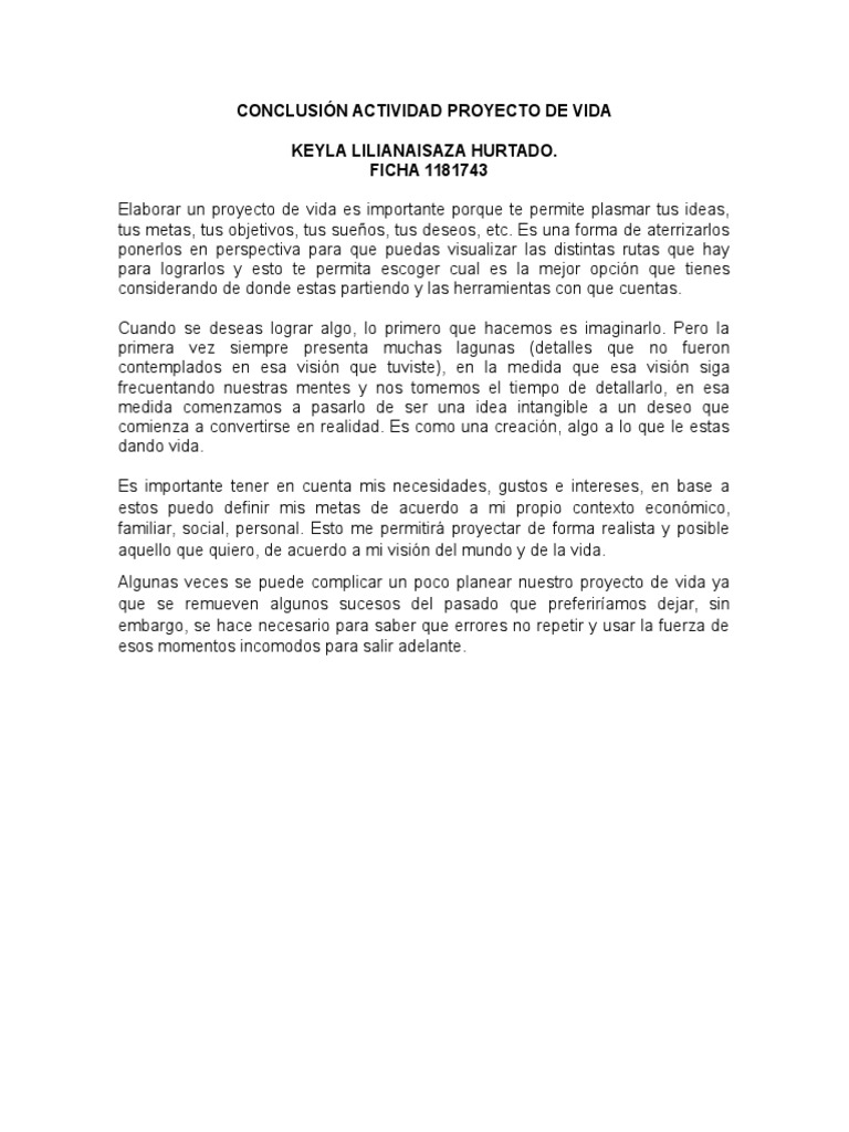 Ejemplo De Conclusion De Un Proyecto De Vida