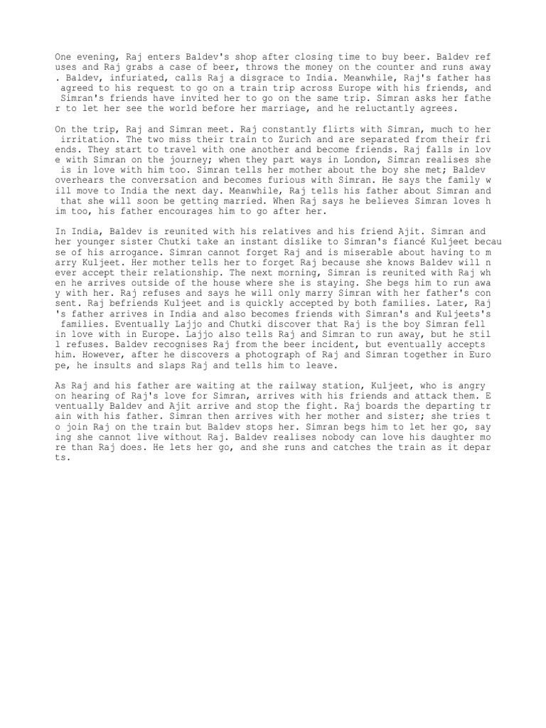 DDLJ Story | PDF | Leisure