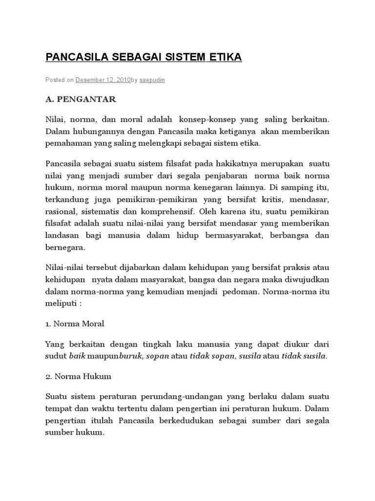 Pancasila Sebagai Sistem Etika Pdf