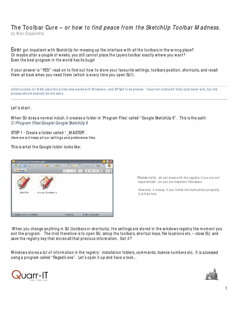 Sketchup Toolbars Settings PDF Windows Registry Microsoft Software