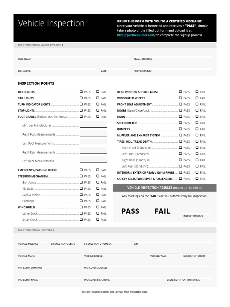 Vehicle Inspection Form for Uber Signup | PDF | Business | Computers