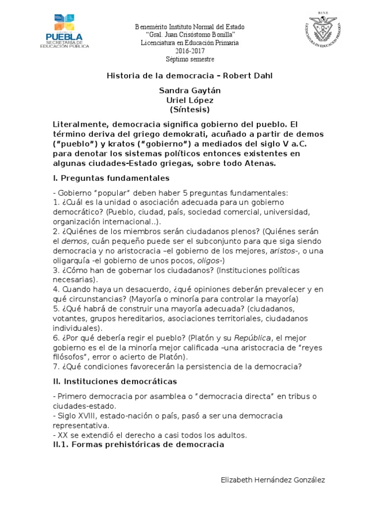 Com Base No Texto De Robert Dahl No Quadro