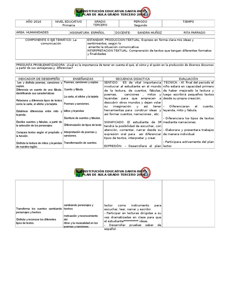 Plan de Aula Grado Tercero 2016 | Educación primaria | Ecosistema