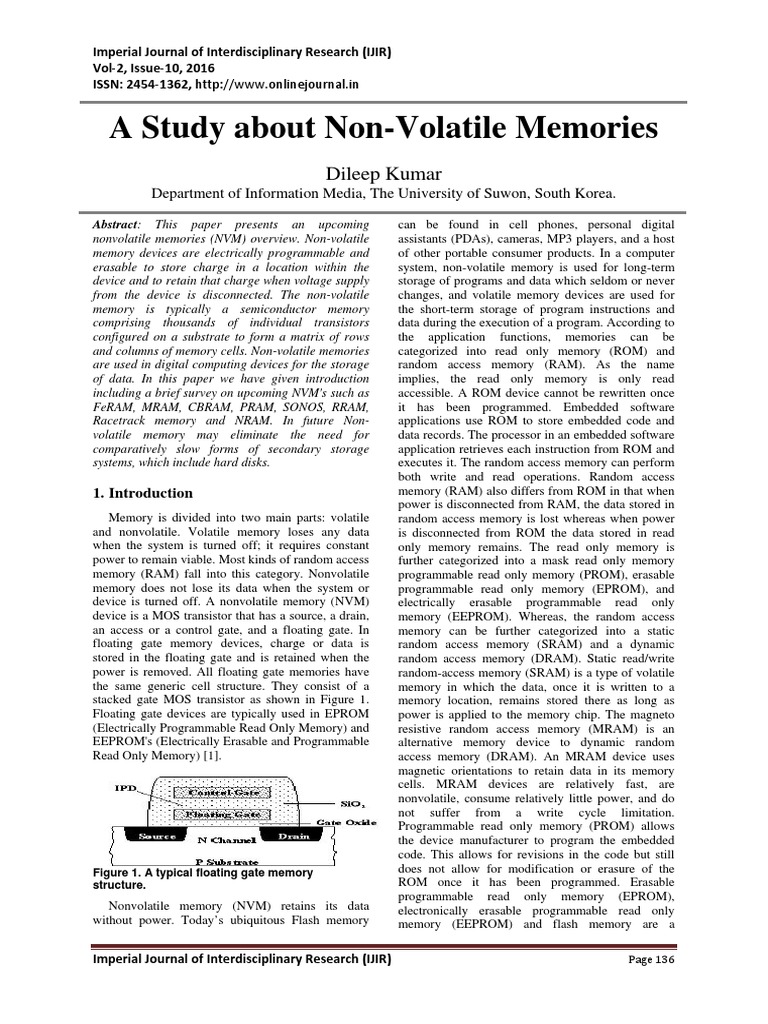 Overview of Non-Volatile Memories | PDF | Read Only Memory | Computer ...