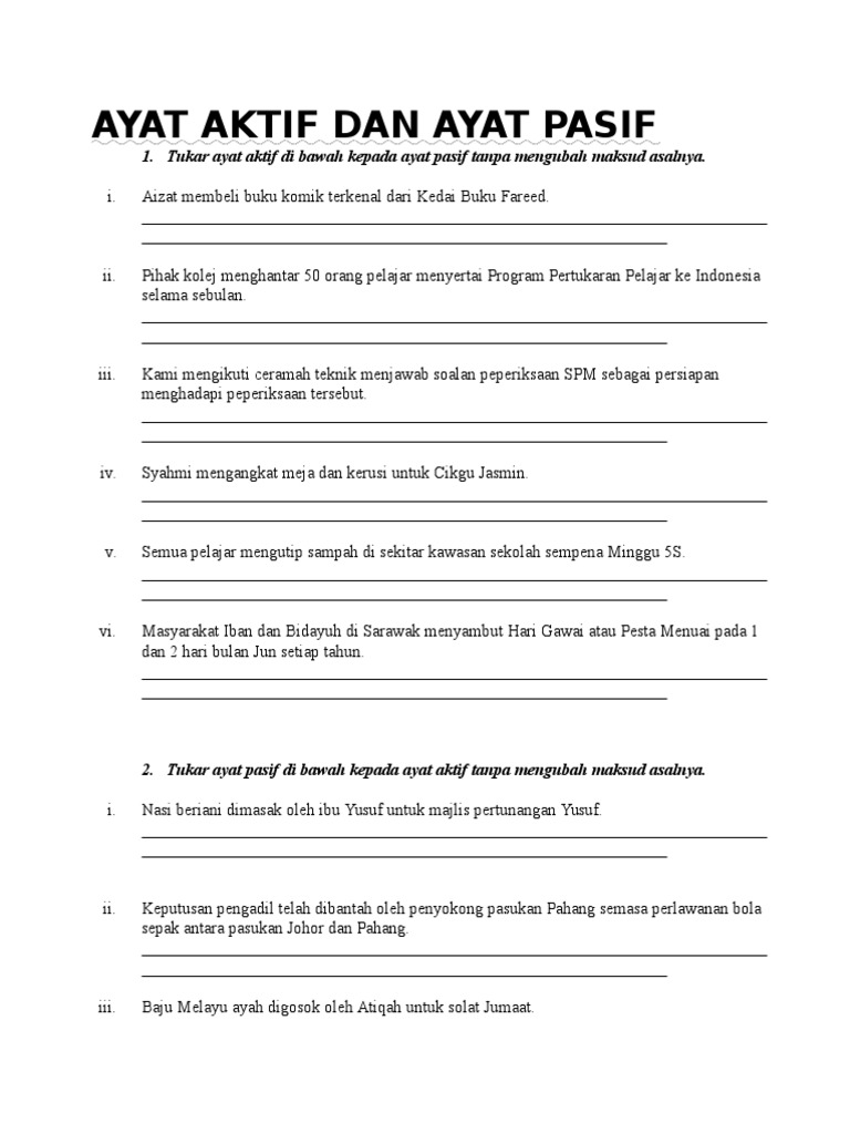 Latihan Ayat Aktif Dan Ayat Pasif Pdf