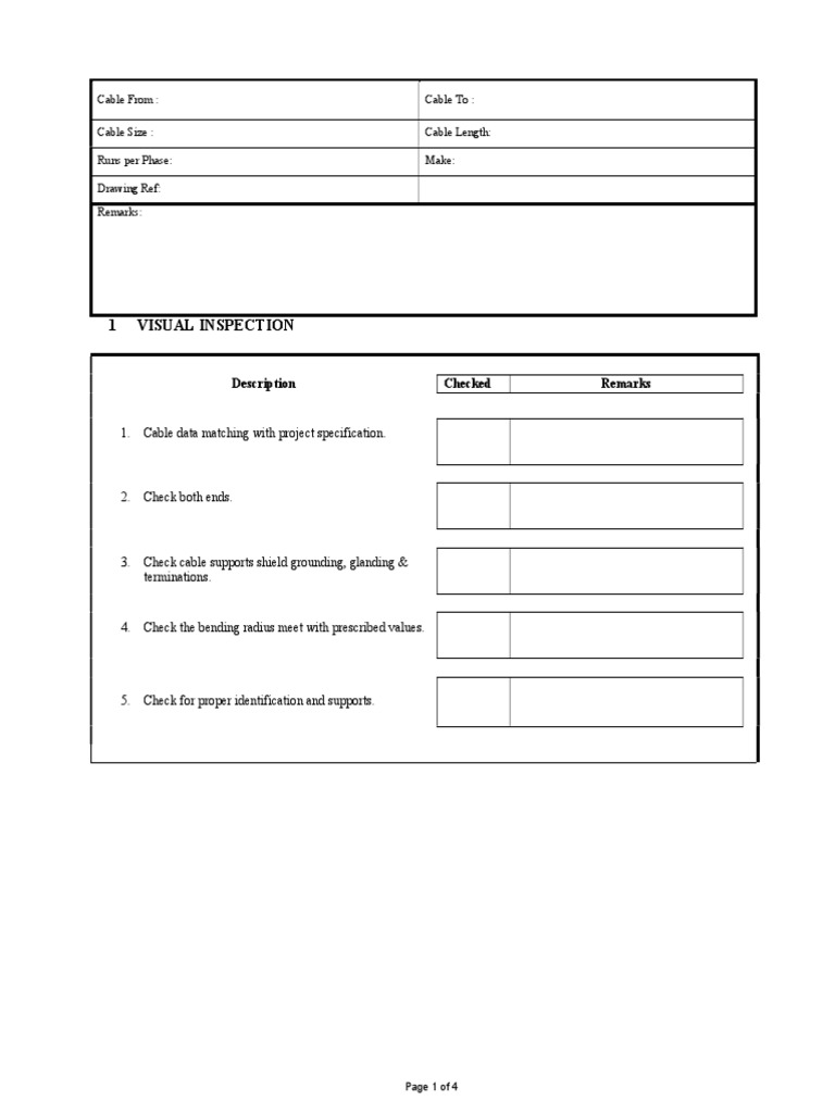 Cable Inspection and Testing Checklist | PDF | Computers | Technology ...
