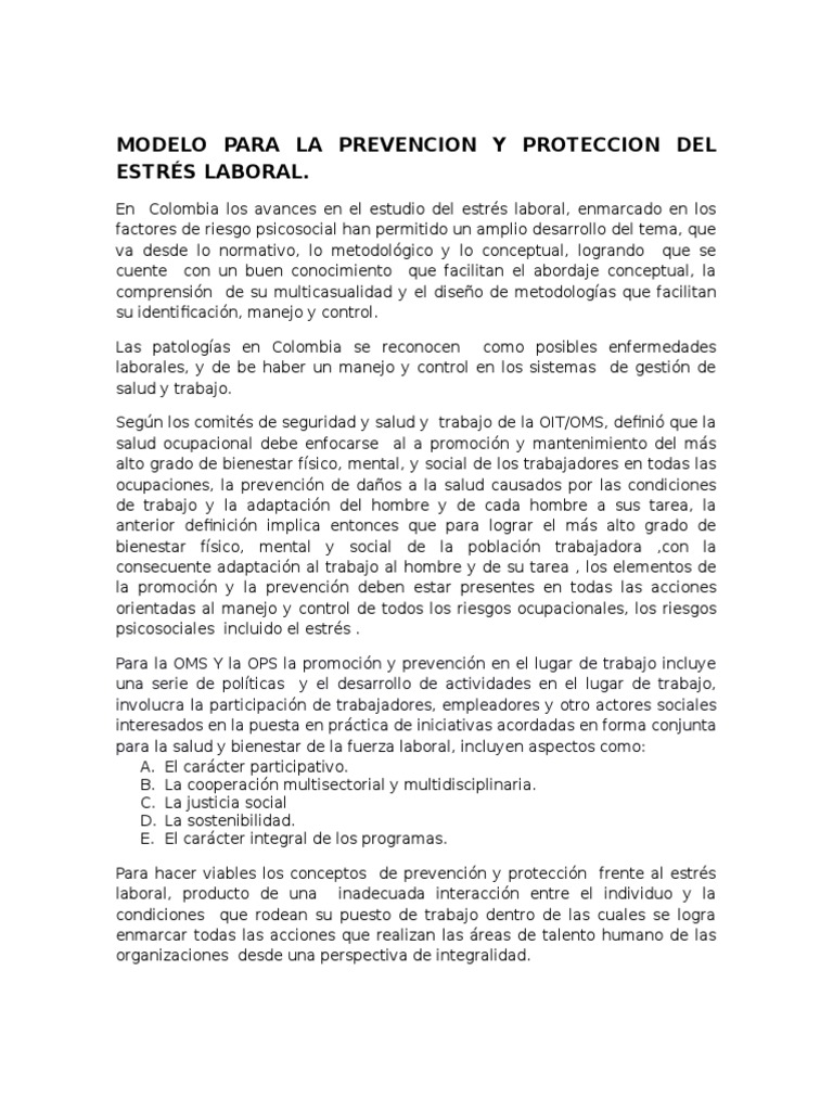Prevención del Estrés Laboral en Colombia | PDF | Cáncer | Estrés ...