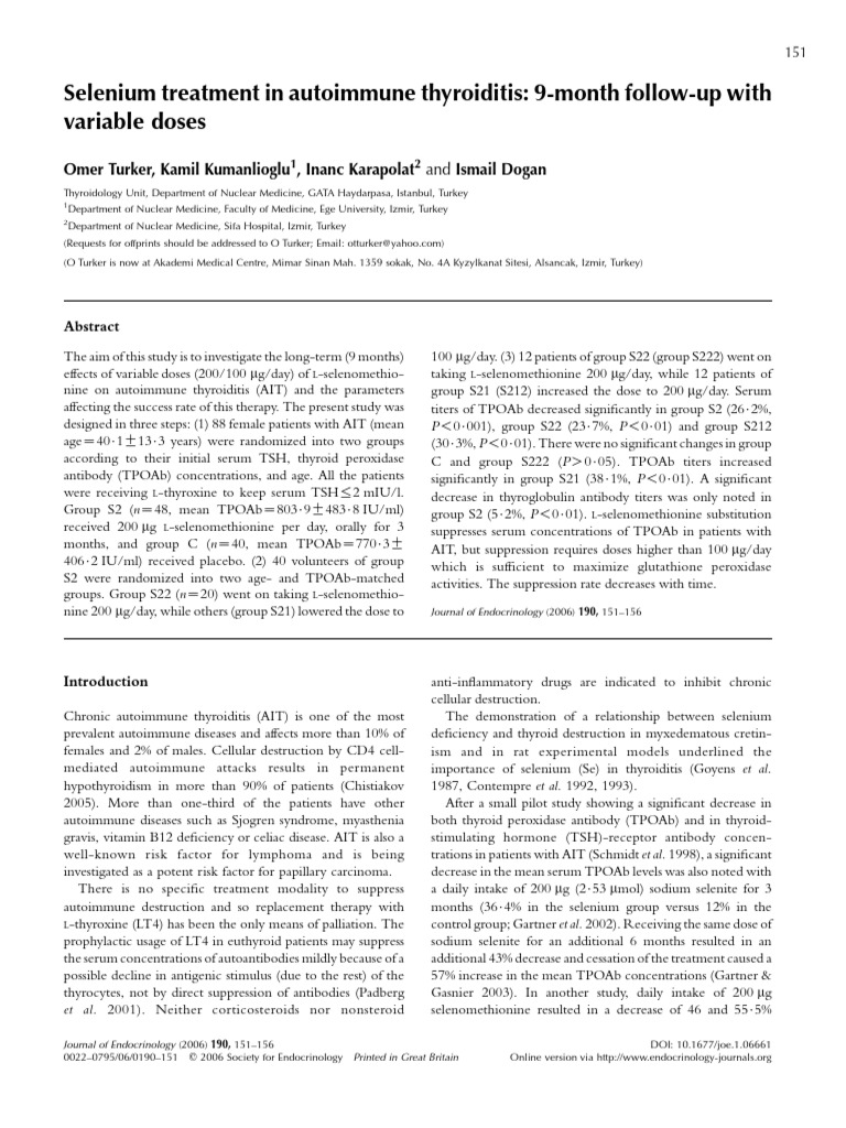 Selenium Therapy in Autoimmune Thyroiditis | PDF | Wellness | Science ...