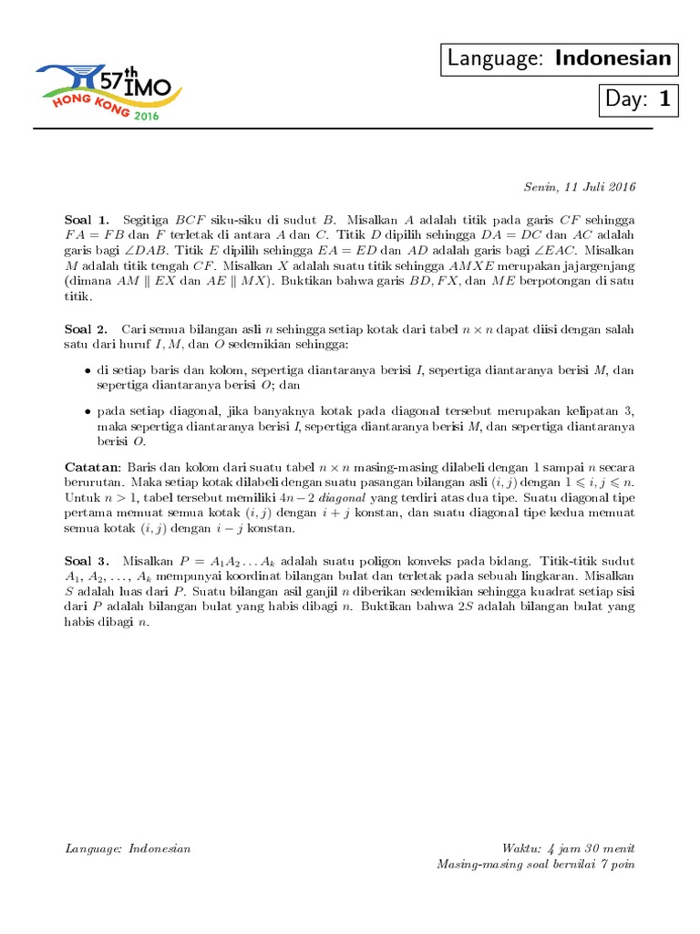 Soal Imo 2016 PDF