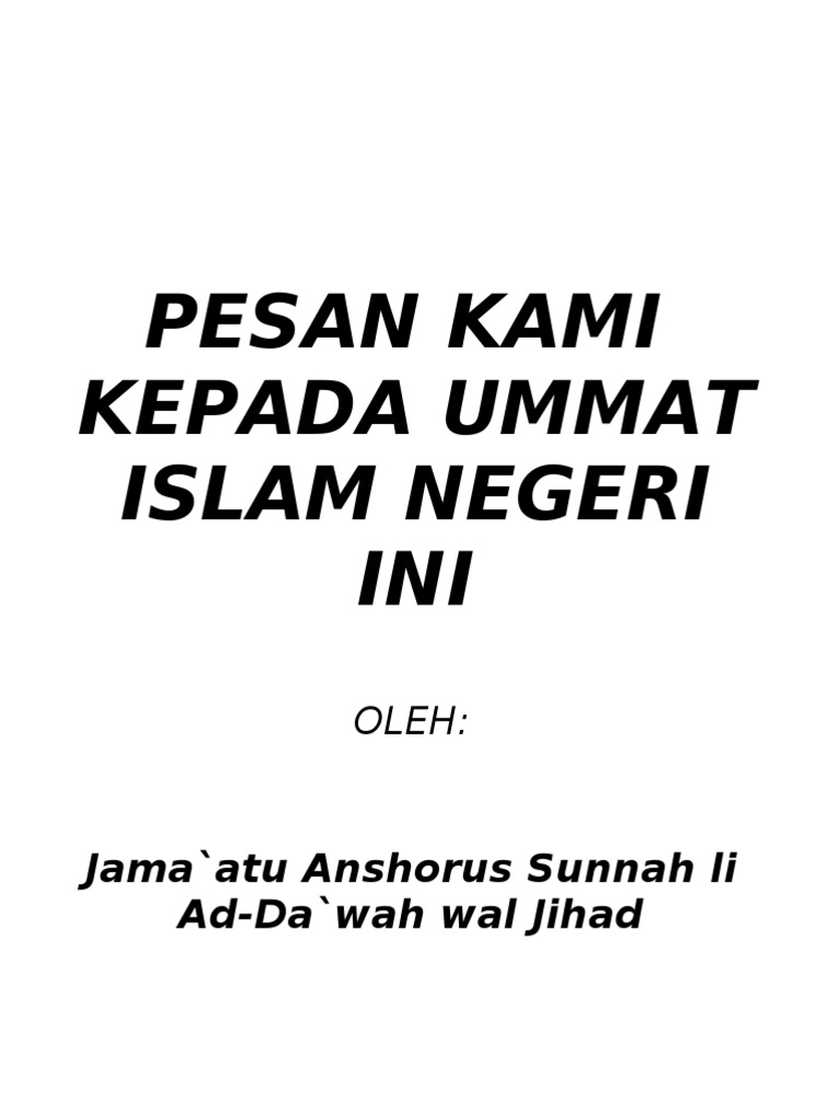 Pesan Kami Kepada Umat Islam