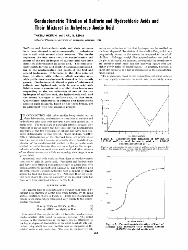 Conductometric Titration of H2SO4 and HCL PDF Acid Titration