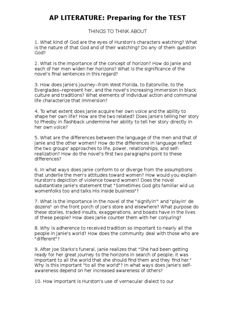 Their Eyes Were Watching God Discussion Questions | PDF