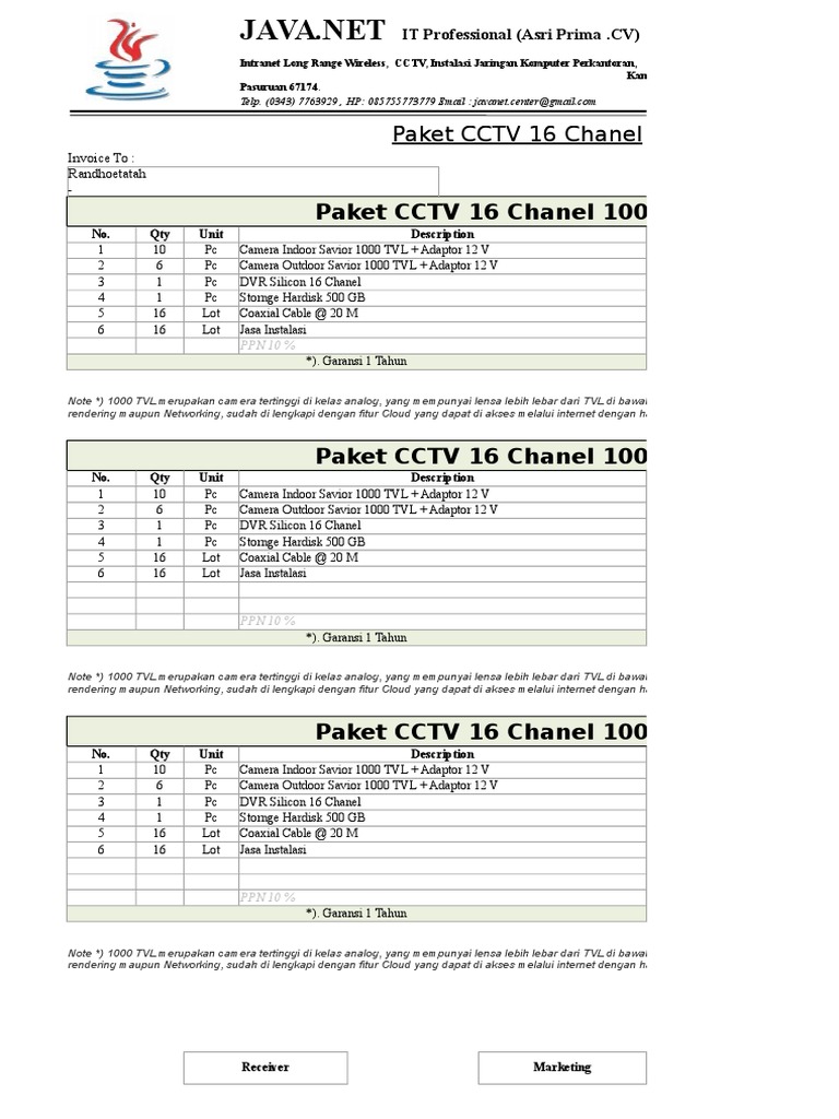 Invoice Paket CCTV 16 Chanel | PDF