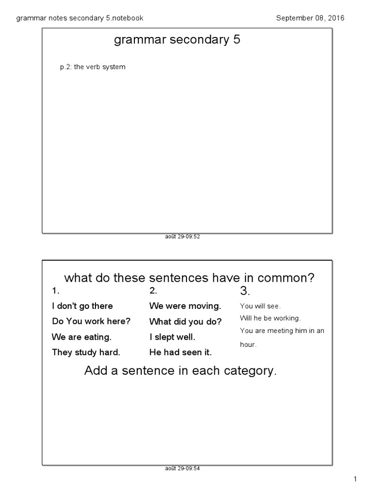Secondary 5 Grammar Notes: Verb System | PDF | Language Arts ...
