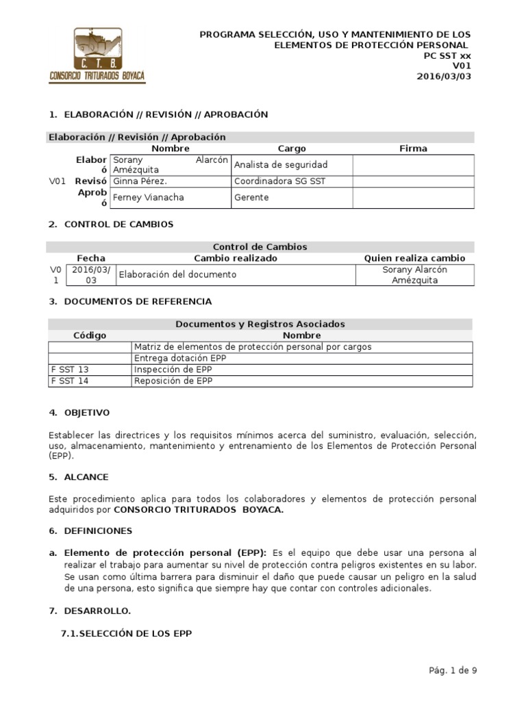 Programa de EPP: Selección y Mantenimiento | PDF | Guante | Contaminación
