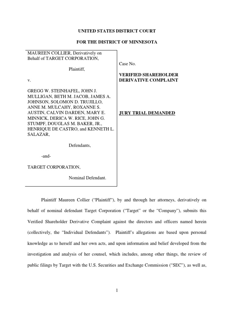 Target Derivative Lawsuit Overview | PDF | Identity Theft | Debits And ...