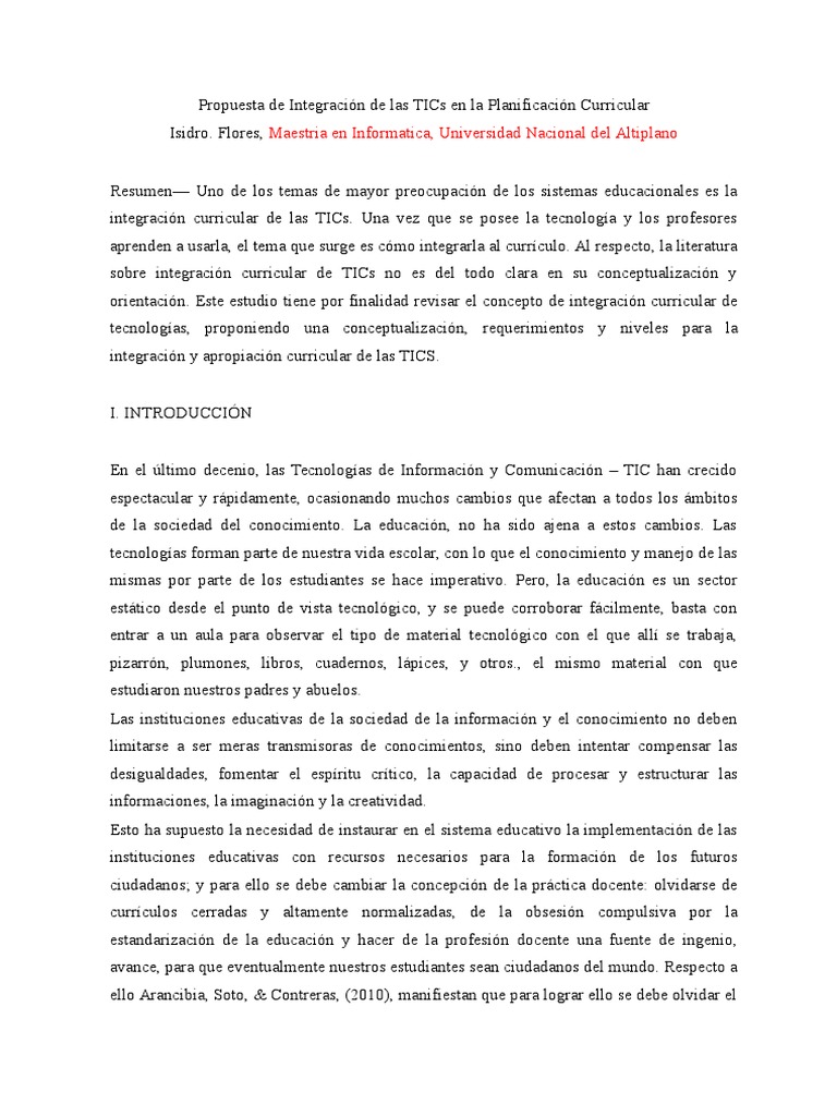 Integración de TICs en Currículo Educativo | PDF | Plan de estudios ...