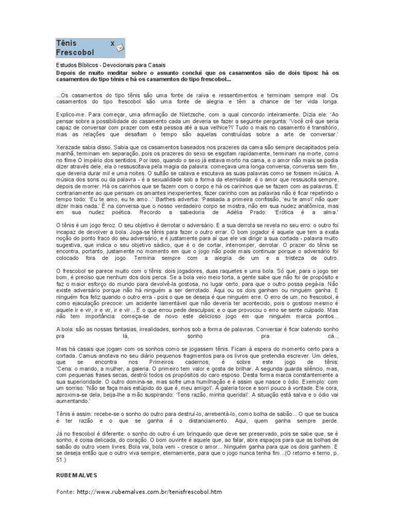 Tênis X Frescobol | PDF | Relação sexual | Casamento