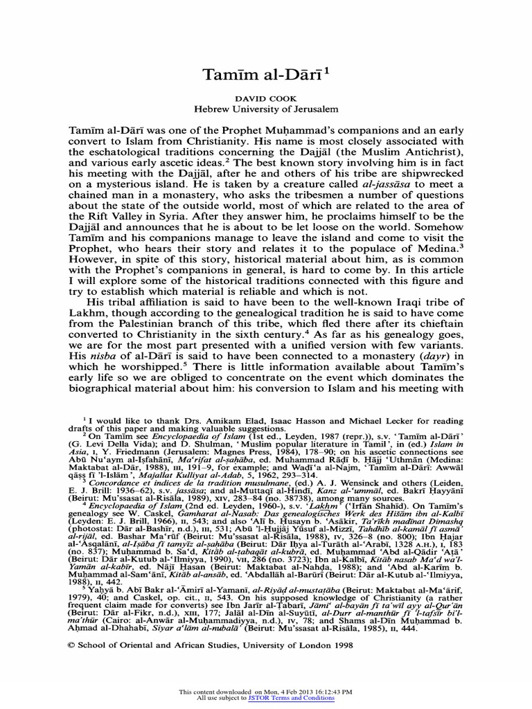 Tamim al-Dari: Companion of the Dajjal | PDF | Medieval Islam | History ...