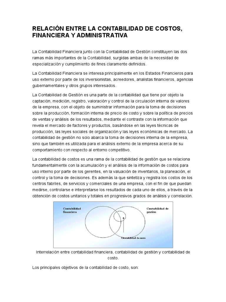 Interrelación Contabilidad de Costos y Finanzas | PDF | Costo ...