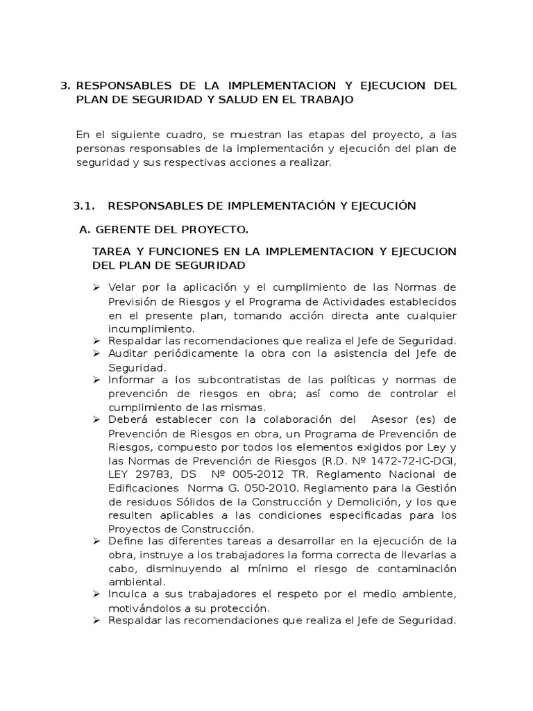 Responsables del Plan de Seguridad Laboral | PDF | La seguridad ...
