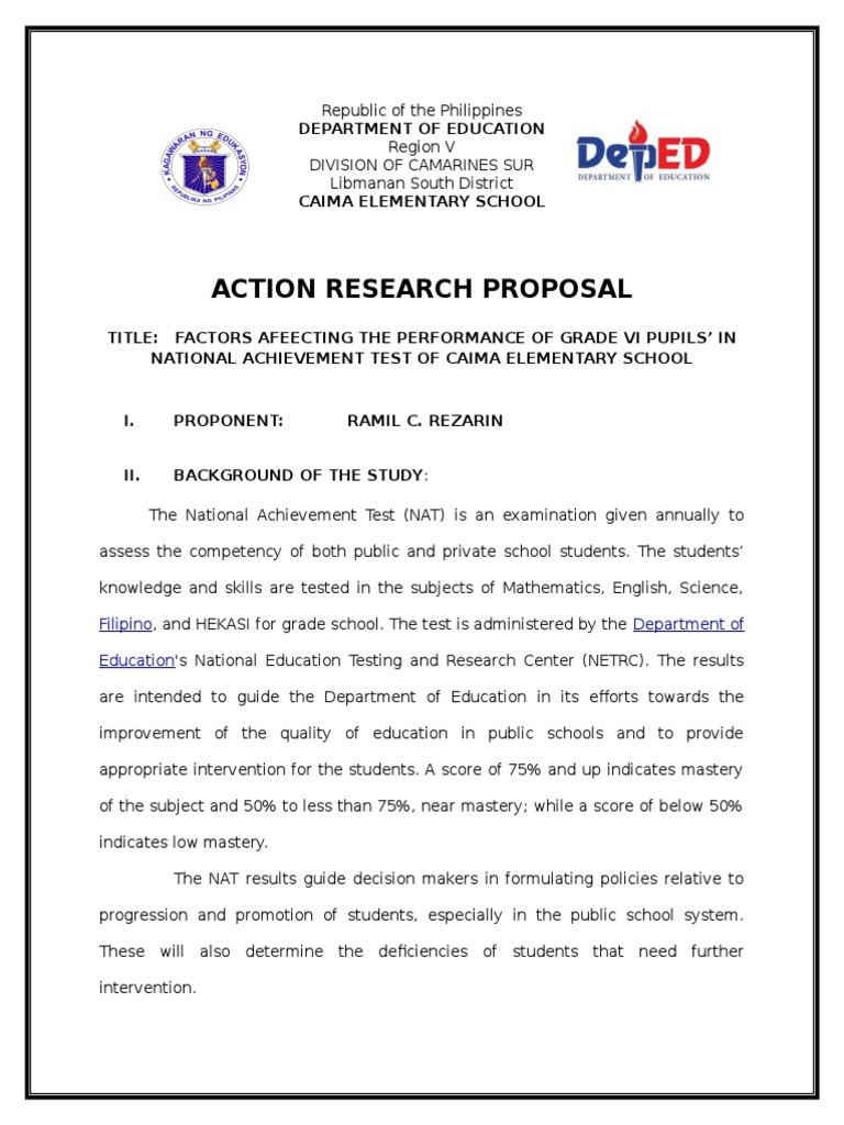 list the contents of action research proposal