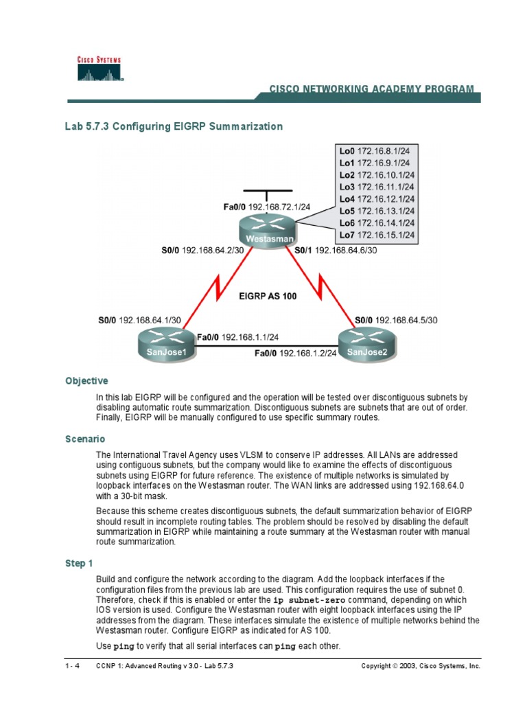 Lab 5 7 3 Sumarizacion en Eigrp | PDF